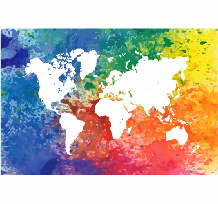 Toile fenêtre salon carte du monde colorée artistique - TenStickers