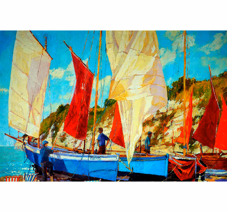 Toile fenêtre salon trois bateaux sur l'eau - TenStickers