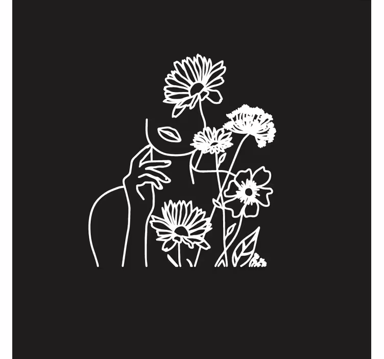 Toile fenêtre salon design minimaliste femme et tournesols - TenStickers
