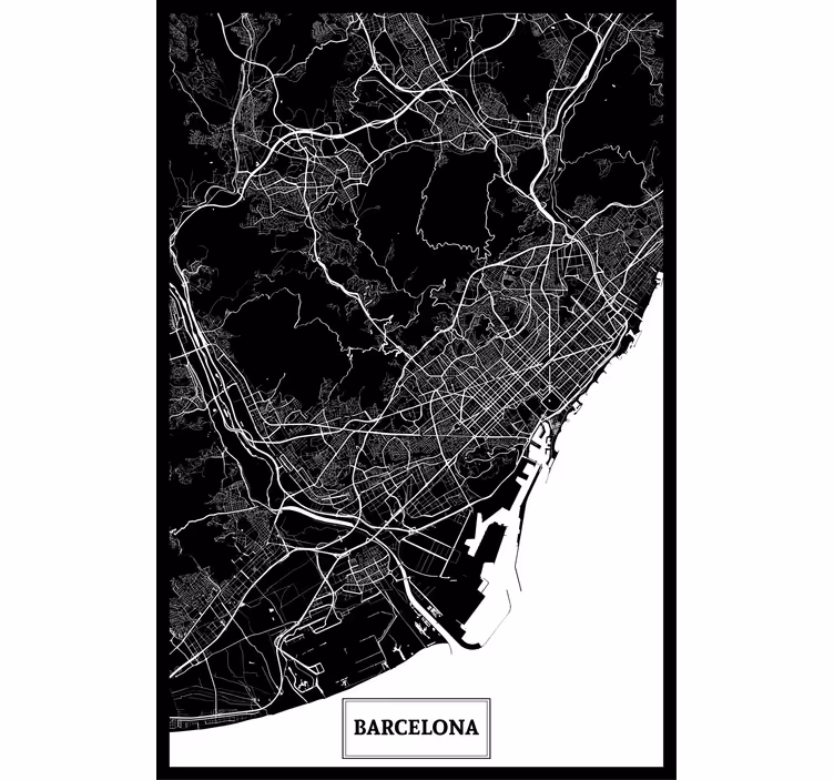 Toile fenêtre salon carte topographique barcelone - TenStickers