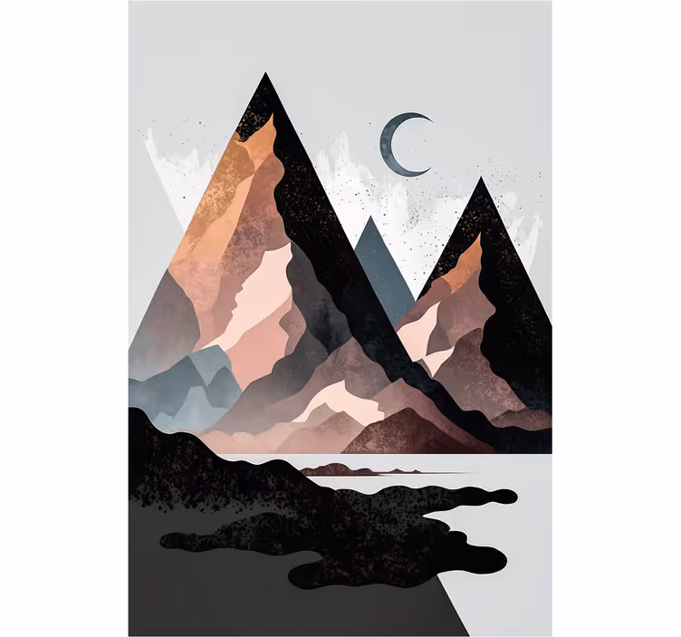 Toile fenêtre salon montagnes géométriques nordiques - TenStickers