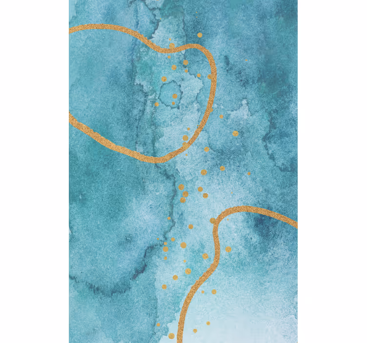 Toile fenêtre salon abstrait aquamarine et or - TenStickers