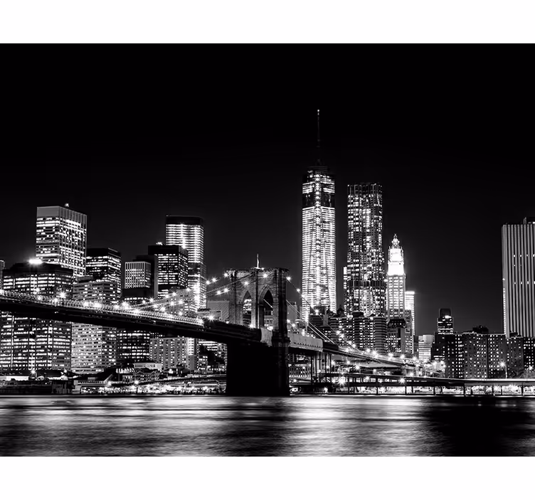 Toile noire fenêtre murale new york rivière est - TenStickers