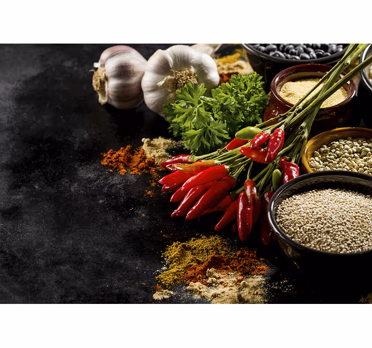 Toile noire fenêtre cuisine avec épices - TenStickers