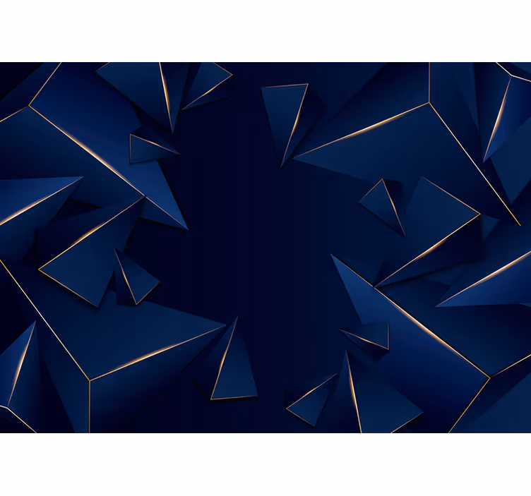 Toile noire fenêtre motif géométrique bleu et or - TenStickers