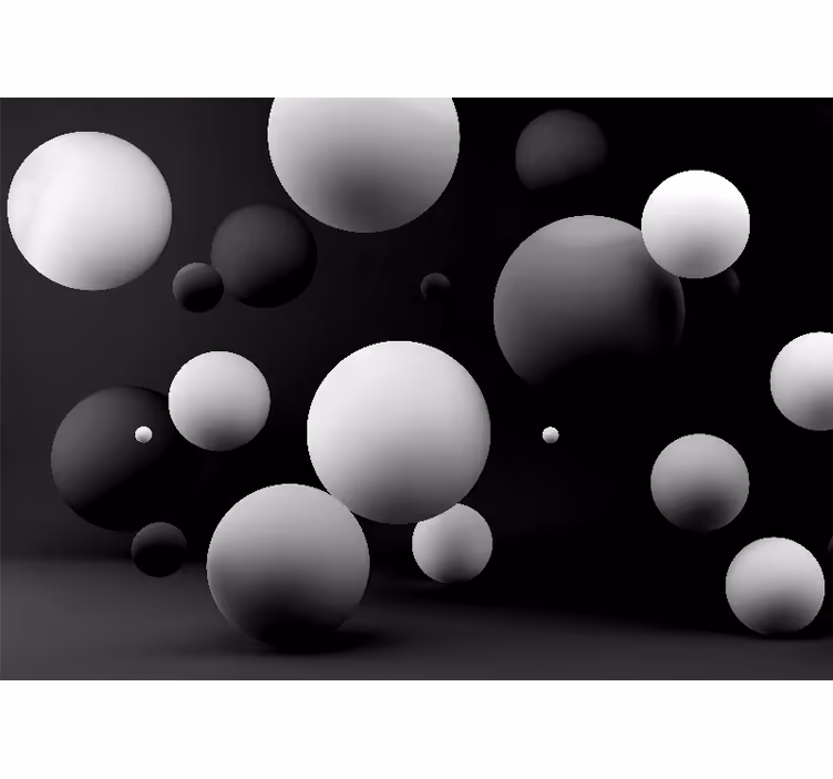 Toile noire fenêtre sphères blanches sur fond noir - TenStickers