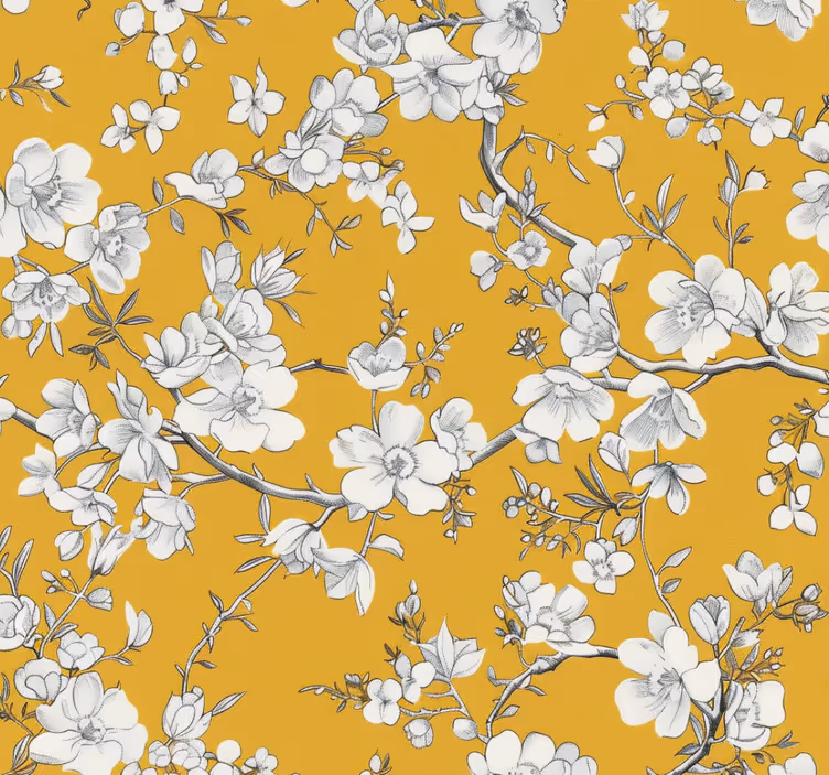 Toile fenêtre jaune motif floral vintage - TenStickers