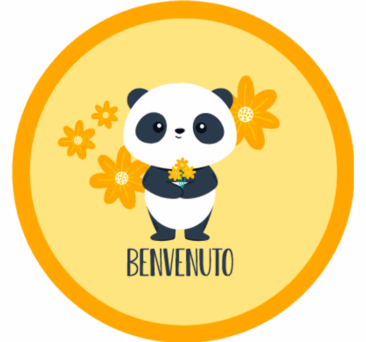 Toile fenêtre jaune panda bienvenue dans ma chambre - TenStickers