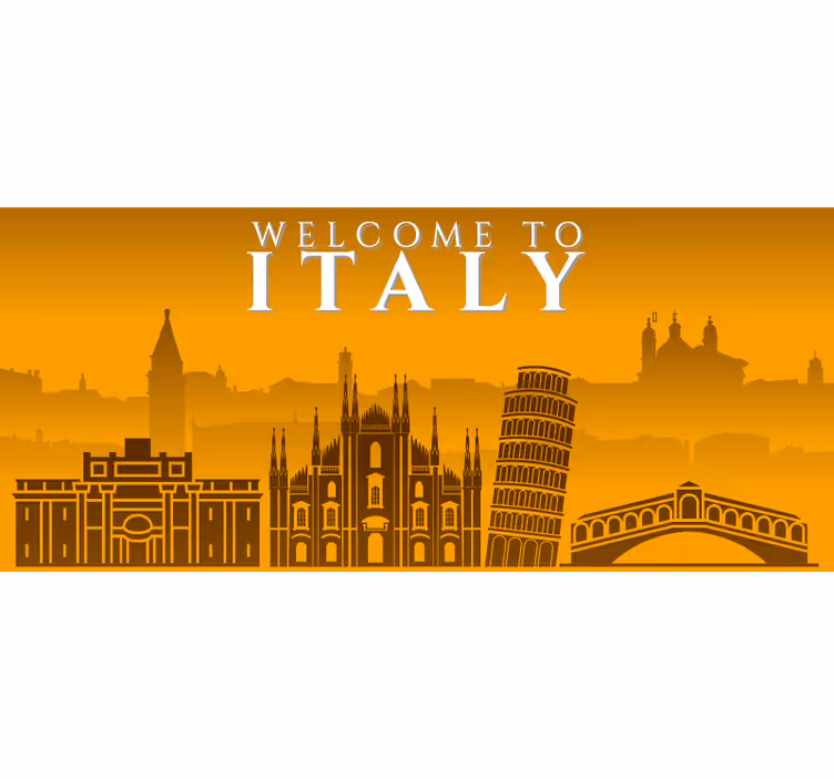 Toile fenêtre jaune skyline italienne - TenStickers