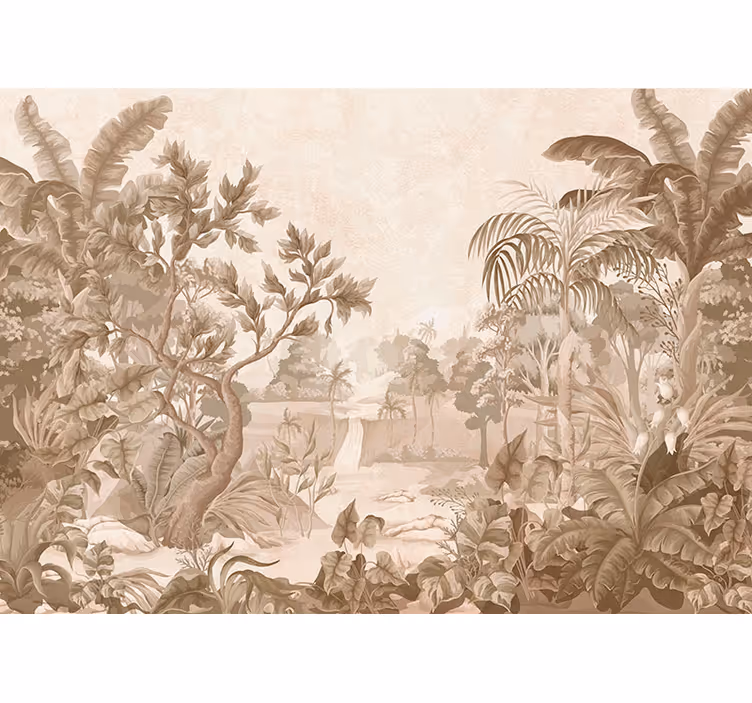 Toile fenêtre beige vue d'une jungle tropicale - TenStickers