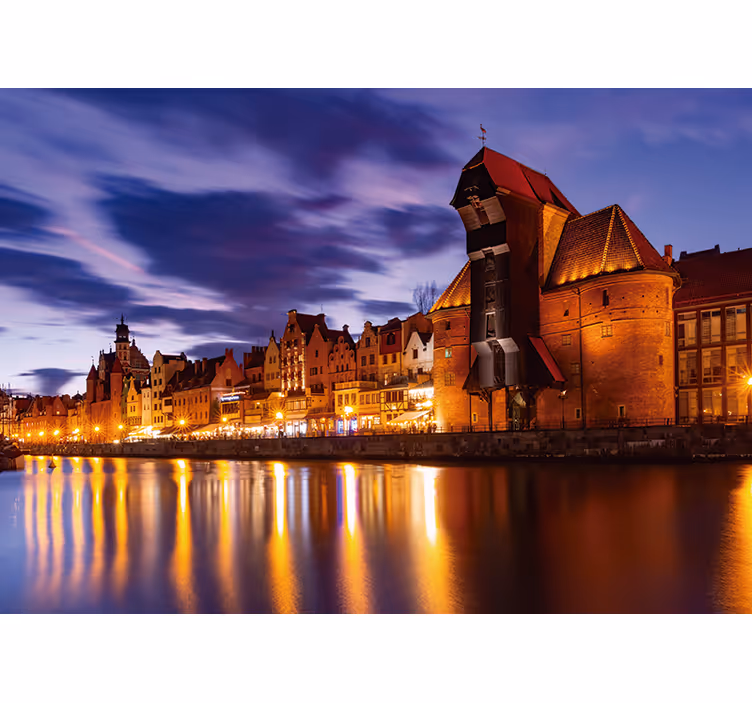 Toile fenêtre bleu gdańsk la nuit - TenStickers