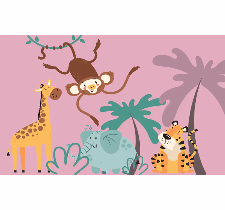 Toile fenêtre violet animaux de safari colorés - TenStickers