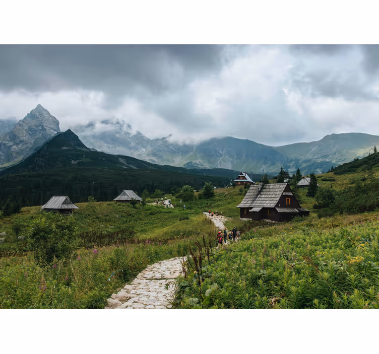Toile fenêtre vert maisons en bois tatras - TenStickers
