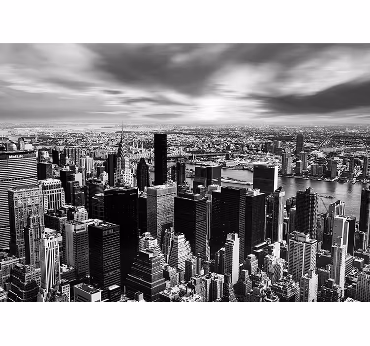 Toile fenêtre salon panorama de la skyline urbaine - TenStickers