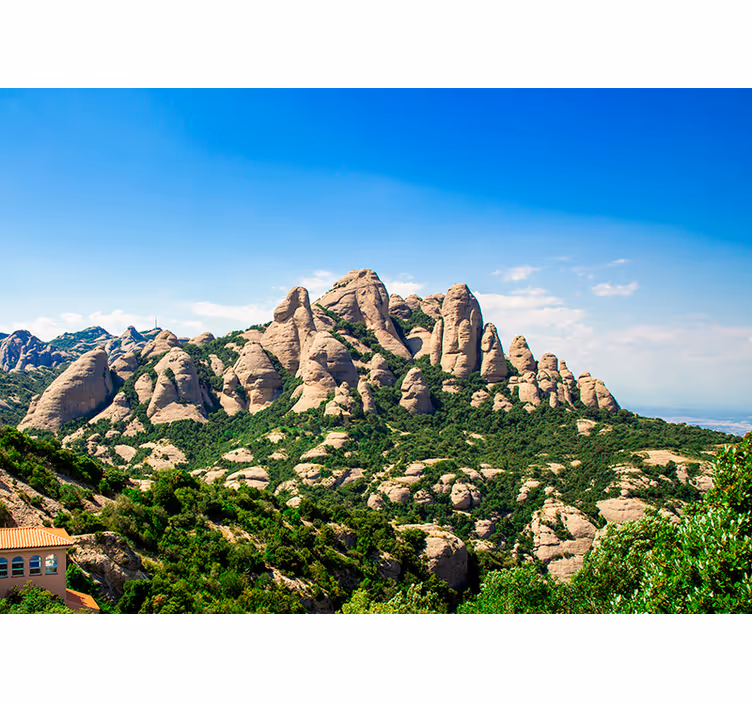 Toile fenêtre salon montagne de la catedral montserrat - TenStickers