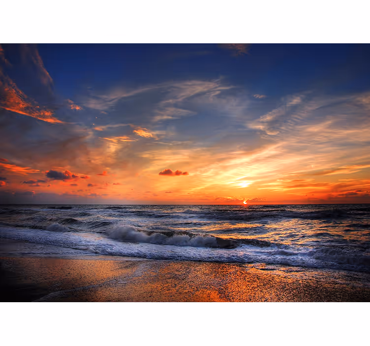 Toile fenêtre salon paysage marin au coucher du soleil - TenStickers