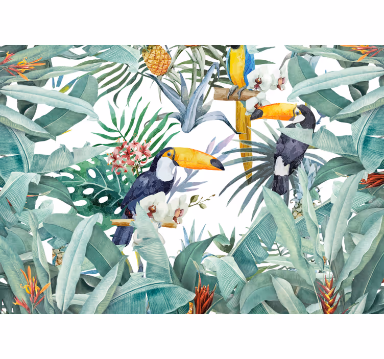 Toile fenêtre salon jungle peinte - TenStickers
