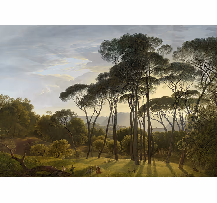 Toile fenêtre salon paysage forestier italien - TenStickers