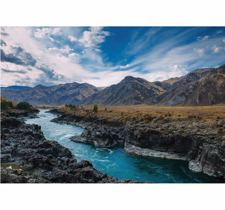Toile fenêtre salon rivière dans les andes - TenStickers
