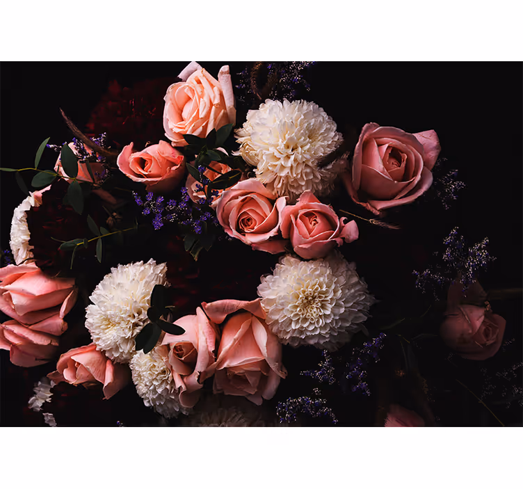 Toile fenêtre salon bouquet de roses roses luxueux - TenStickers