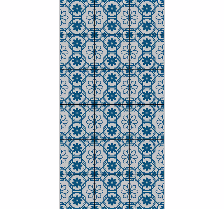 Toile fenêtre bleu carreau mosaïque florale - TenStickers