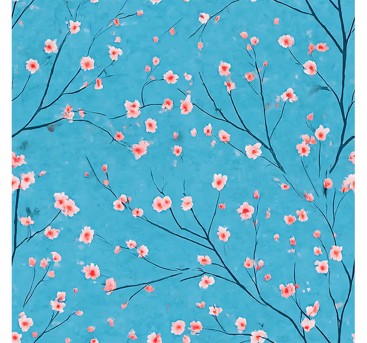 Toile fenêtre bleu fleurs de cerisier turquoise - TenStickers