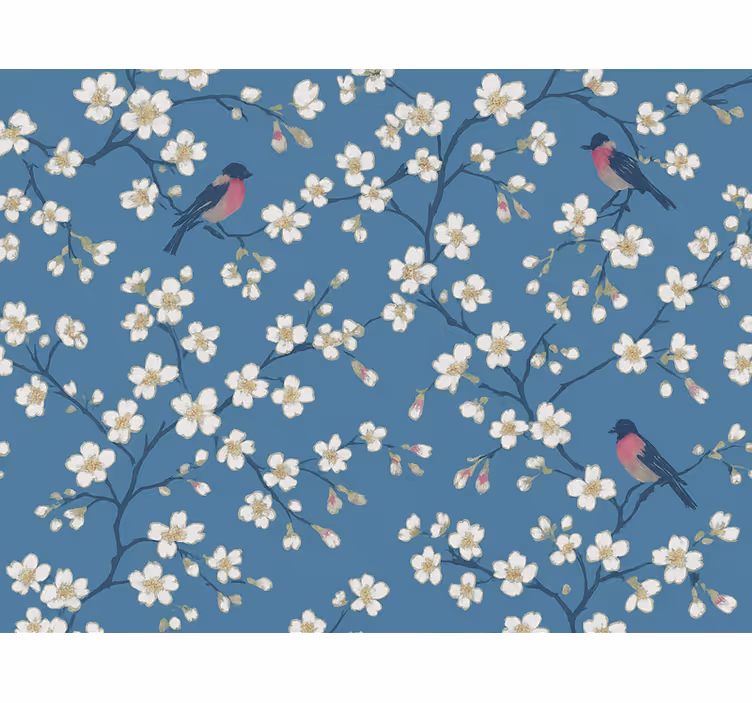 Toile fenêtre bleu oiseaux des vergers bleus - TenStickers