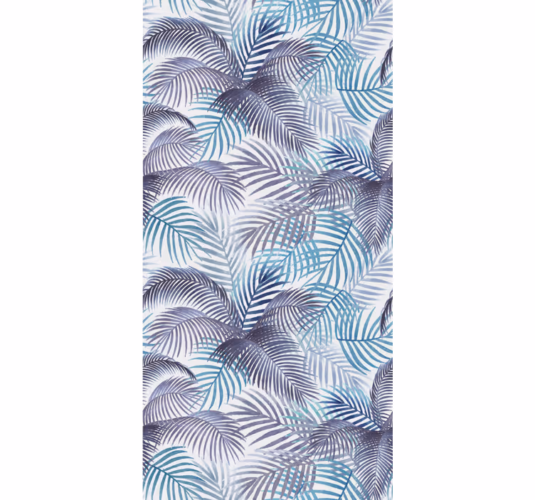Toile fenêtre bleu palmiers et feuilles - TenStickers