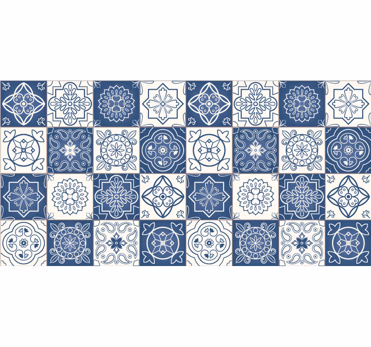 Toile fenêtre bleu imprimé carreaux bleus - TenStickers