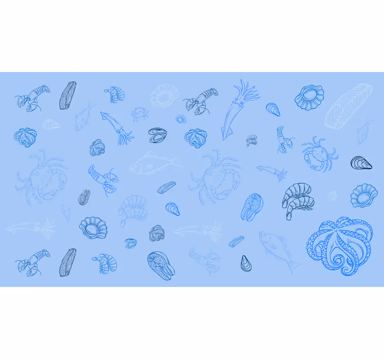 Toile fenêtre bleu motif fruits de mer - TenStickers
