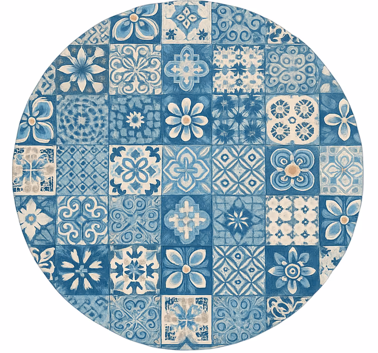 Toile fenêtre bleu carreaux mosaïque circulaires - TenStickers