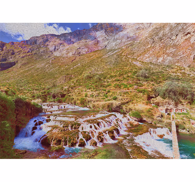 Toile fenêtre salon cascades de huancaya - TenStickers