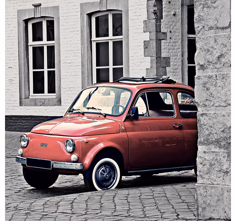 Toile fenêtre salon fiat 500 vintage rétro - TenStickers