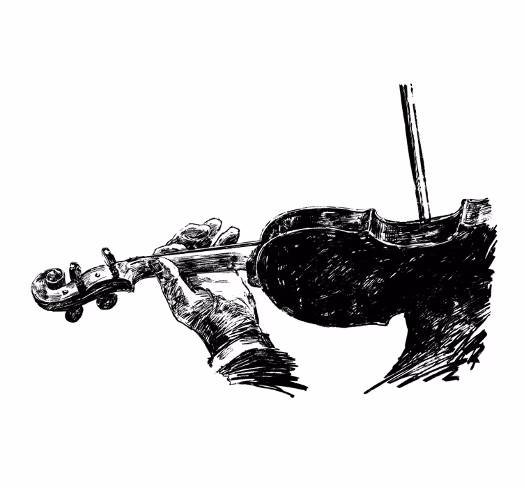 Toile fenêtre salon musicien violon dessiné à la main - TenStickers