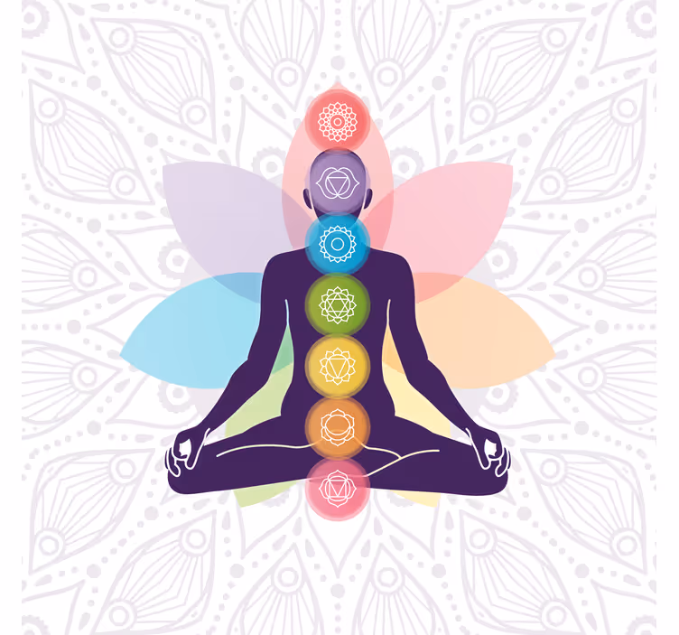 Toile fenêtre salon symboles des sept chakras - TenStickers