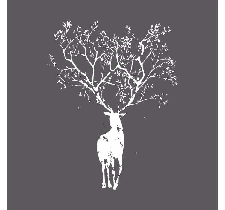 Toile fenêtre salon cerf arbre - TenStickers