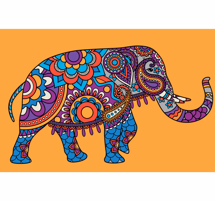 Toile fenêtre salon éléphants mandala multicolore - TenStickers