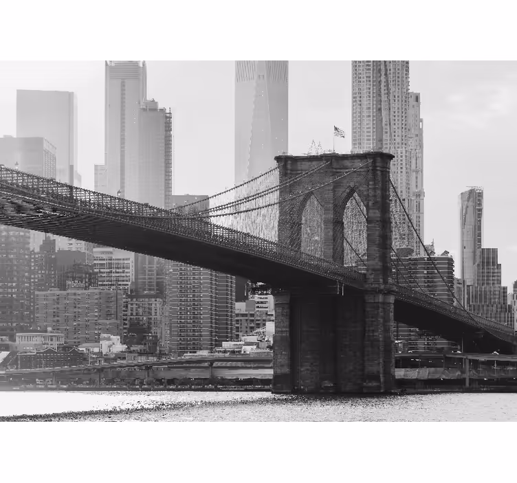Toile fenêtre salon photo noir et blanc pont brooklyn - TenStickers