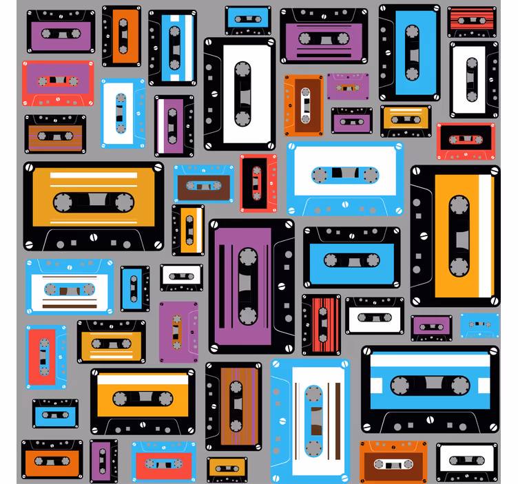 Toile fenêtre salon motif cassette rétro 80s - TenStickers