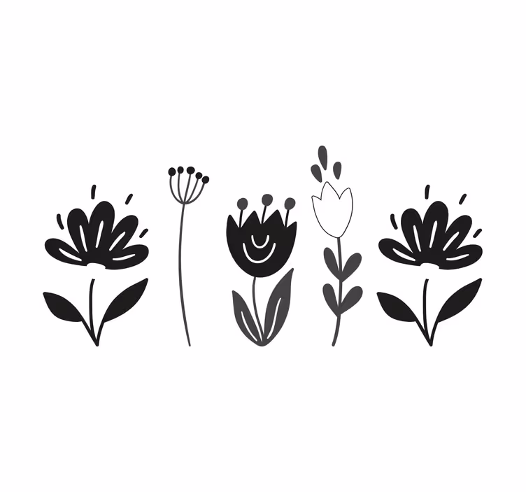 Toile fenêtre salon fleurs noires et blanches - TenStickers