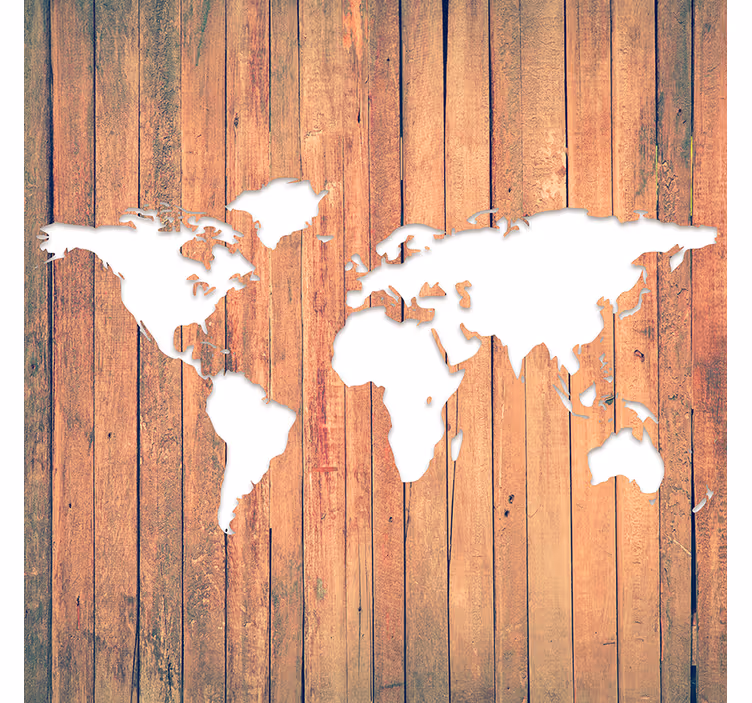 Toile fenêtre salon carte du monde sur tables en bois - TenStickers