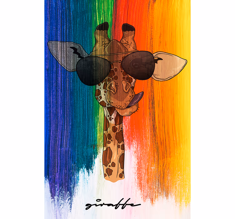 Toile fenêtre salon girafe arc-en-ciel - TenStickers