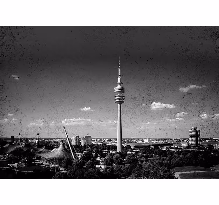 Toile fenêtre salon skyline de l'olympiapark de munich - TenStickers