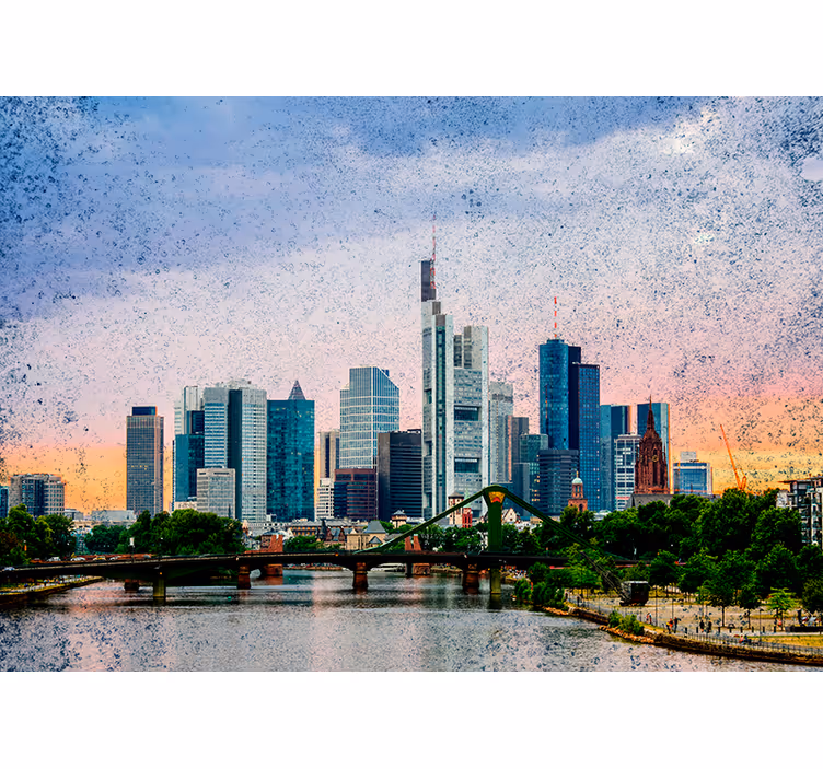 Toile fenêtre salon skyline de francfort - TenStickers