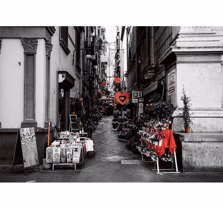 Toile fenêtre salon rue pittoresque de naples - TenStickers