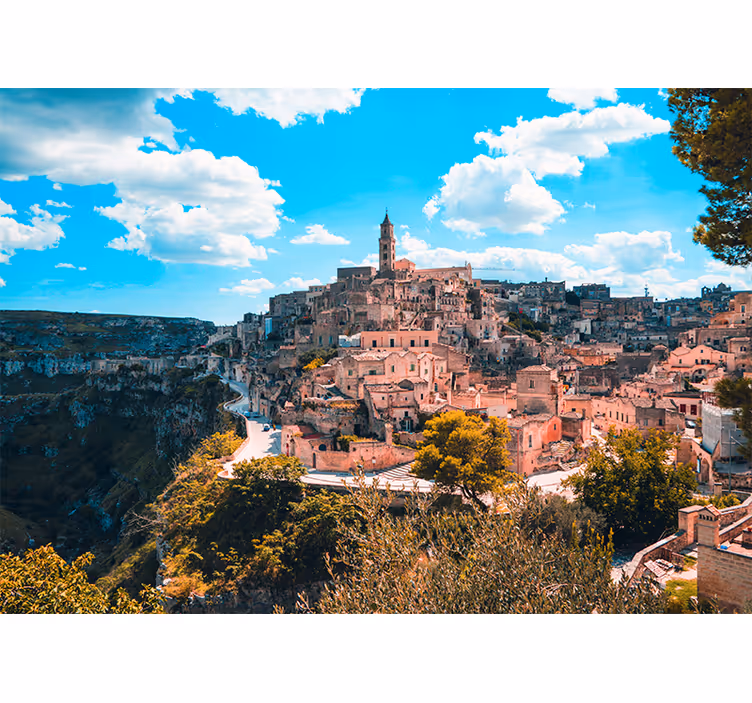 Toile fenêtre salon paysage urbain de matera - TenStickers
