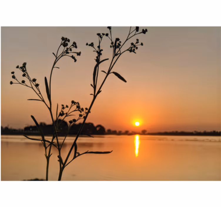 Toile fenêtre salon coucher de soleil sur le lac - TenStickers