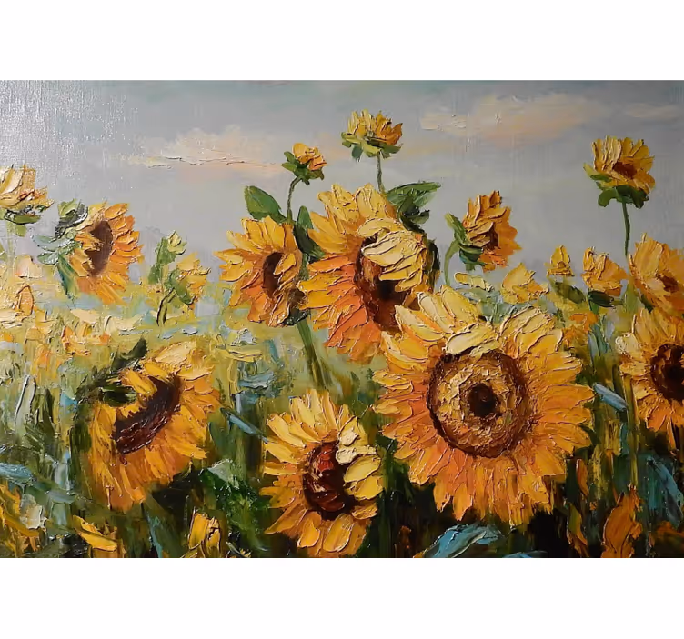 Toile fenêtre salon champ de tournesols peints - TenStickers