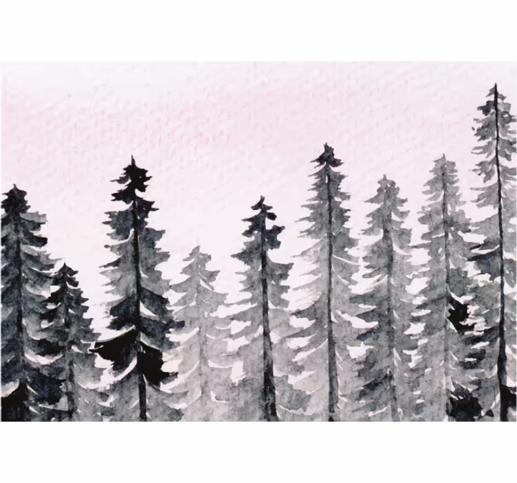 Toile fenêtre salon forêt bois aquarelle gris - TenStickers
