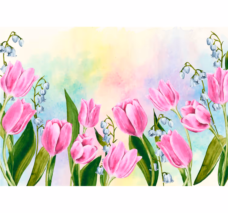 Toile fenêtre salon avec de nombreux tulipes côte à côte - TenStickers
